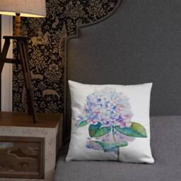 Hand Painted Watercolor Hydrangea Basic Pillow - thumbnail 2