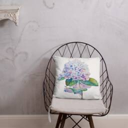 Hand Painted Watercolor Hydrangea Basic Pillow - thumbnail 1