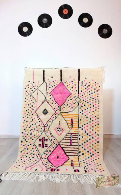 Handmade Beni Ourain Rug Moroccan Shag Carpet, Abstract Berber Design - image 1