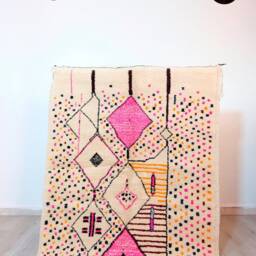 Handmade Beni Ourain Rug Moroccan Shag Carpet, Abstract Berber Design - thumbnail 3