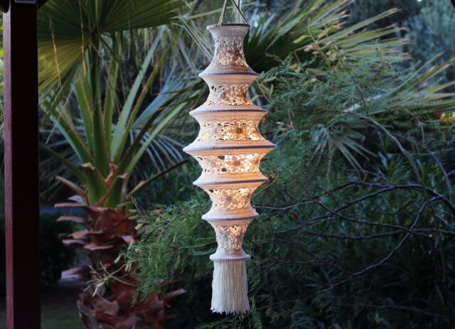 Crochet Lampshade Chandelier Boho Fringe, Cotton Macrame Light - image 1