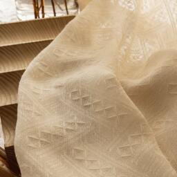 Rhombus Cotton Curtain, Natural Custom Curtain Panel, Sheer For Livingroom & Bedroom, Extra Long 1Pc - thumbnail 2