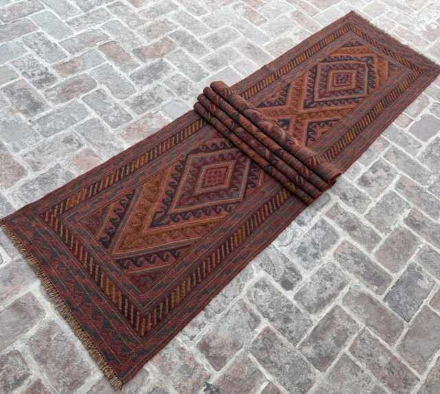 Antique 2'6x12'8 Runner Rug - Hand-Knotted Wool Moshwani , Fine Quality Tribal Cozy Geometric Design , Home Decor - image 1