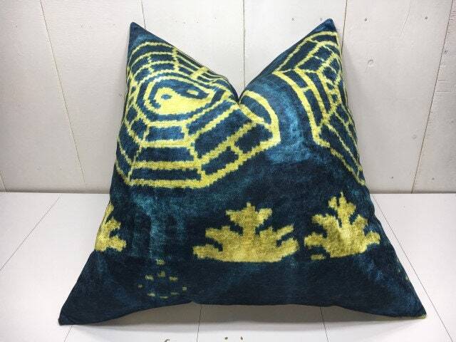 24x24 Silk Ikat Pillow Cover, Handwoven Accent Cushion - image 1