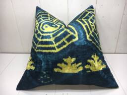 24x24 Silk Ikat Pillow Cover, Handwoven Accent Cushion - thumbnail 1