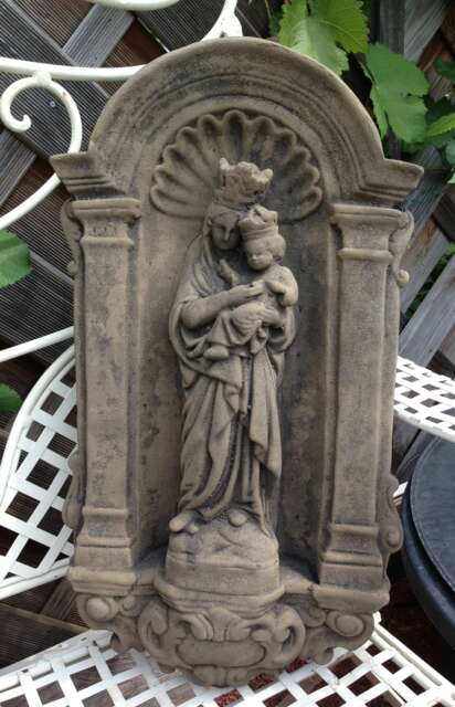 Madonna & Child, Small Relief Wall Panel, Arched Plaque, Art, Sandstone, Antique Look, W 20 - image 1