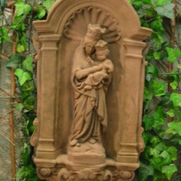 Madonna & Child, Small Relief Wall Panel, Arched Plaque, Art, Sandstone, Antique Look, W 20 - thumbnail 3