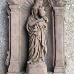 Madonna & Child, Small Relief Wall Panel, Arched Plaque, Art, Sandstone, Antique Look, W 20 - thumbnail 2