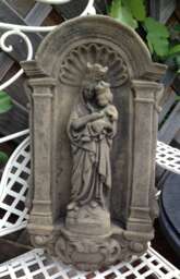 Madonna & Child, Small Relief Wall Panel, Arched Plaque, Art, Sandstone, Antique Look, W 20 - thumbnail 1