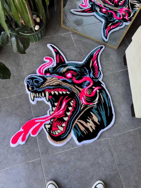 Wild Doberman Realistic Fluffy Tufted Rug/Handmade Rugs - image 1