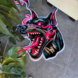 Wild Doberman Realistic Fluffy Tufted Rug/Handmade Rugs - thumbnail 3