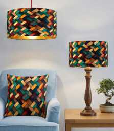 Handmade By Order Zigzag Patch Multicoloured Geometric Pattern Velvet Drum Lamp Shade Pendant Light All Shapes & Sizes Availabl