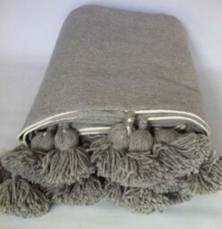 "Moroccan Pom Blanket - Throw With Blanket Bed Spread Bedding Cotton /59""Wx59" - thumbnail 1