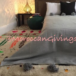 "Moroccan Pom Blanket - Throw With Blanket Bed Spread Bedding Cotton /59""Wx59" - thumbnail 2
