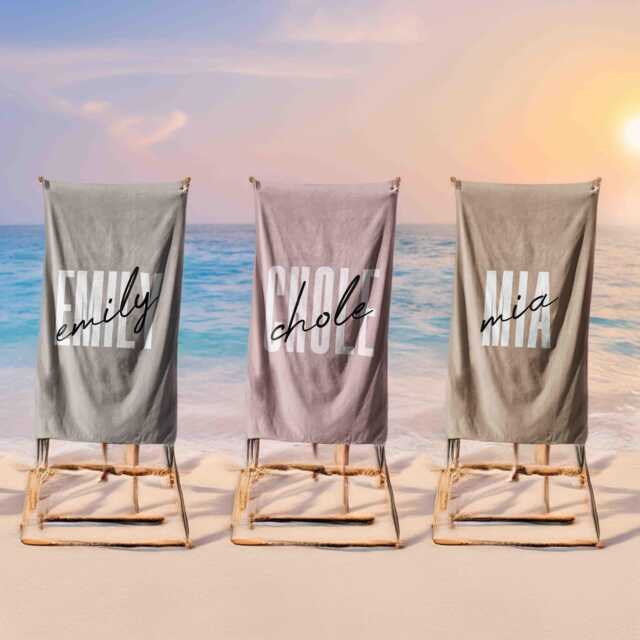 Personalised Name Signature Background Colour Soft Highly Absorbent Beach Bath Sheet Towel Decoration Family Pet His Her House Warming Gift - image 1