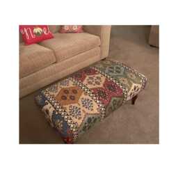 Kilim Fabric Footstool - Warwick Anthropology Mahogany Legs