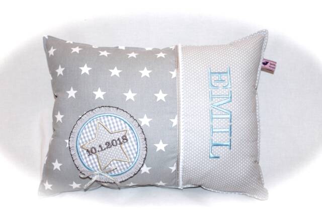 Sweet Name Pillow in Gray Light Blue With Stars & Vichy Check - image 1
