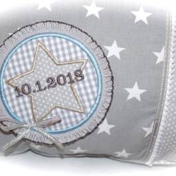 Sweet Name Pillow in Gray Light Blue With Stars & Vichy Check - thumbnail 2