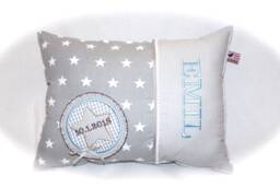 Sweet Name Pillow in Gray Light Blue With Stars & Vichy Check - thumbnail 1