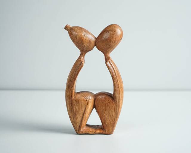 Kissing Couple Abstract Statue, Wooden Modern Art, Wood Carving, Handcrafted, Unique Abstract, Home Table Decor, Wedding Gift - image 1