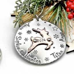 Personalized Christmas Tree Decoration, Family Ornament, Custom Reindeer Decoration