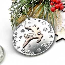 Personalized Christmas Tree Decoration, Family Ornament, Custom Reindeer Decoration - thumbnail 2