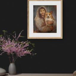 Art Print Of Corgi With Jesus, Dog Gift - thumbnail 2