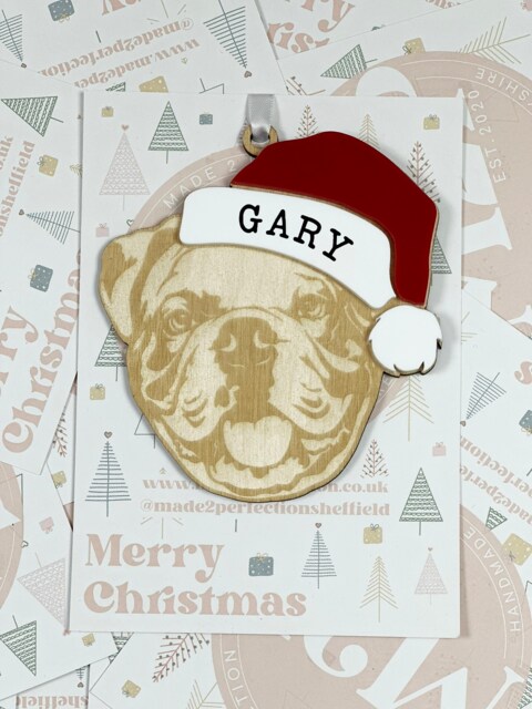 Personalised Pet Christmas Bauble/Ornament With Name - Dog English Bulldog 043 - image 1