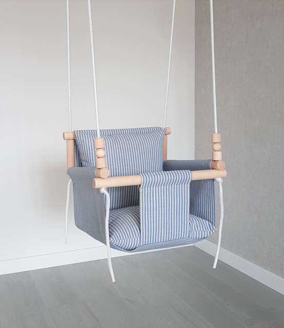 Linen Baby Swing Handmade Indoor Toddler Swing With Wooden Beads - image 1