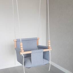 Linen Baby Swing Handmade Indoor Toddler Swing With Wooden Beads - thumbnail 2