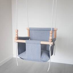 Linen Baby Swing Handmade Indoor Toddler Swing With Wooden Beads - thumbnail 3