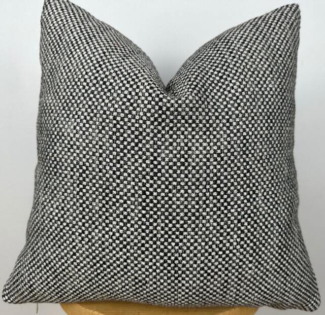 Black White Basketweave Pillow Cover, Linen Cotton Textured Fabric, Summer Home Decor - image 1