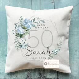 Personalised Birthday Gift Special Milestone 21 30 40 50 60 70 Any Age Pale Blue Floral Ceramic Small Vase Jug Mug - thumbnail 2