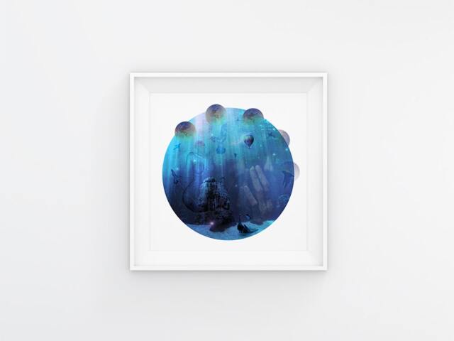 Print Underwater Mystic Sea Design Poster Image Graphic, Blue Print, Decorative Wall Art, Poster, Ocean Atlantis - image 1