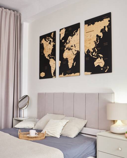 Push Pin World Map Wall Art, Large Travel Apartment Decor, Wood 5Th Anniversary Gift, Of The Above Bed Decor - image 1