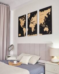 Push Pin World Map Wall Art, Large Travel Apartment Decor, Wood 5Th Anniversary Gift, Of The Above Bed Decor - thumbnail 1