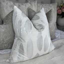 Ivory Silver Leaf Design Cushion Cover - Pillow Cover, Elegant Luxury Sofa Or Bed Decor - Handmade Cushion Cover, Modern Home