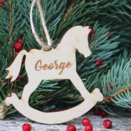 10Personalized Laser Cut Horse Ornament/Wood Customizable With Name/Rocking Ornament/Christmas Tree Ornament/Custom - thumbnail 3