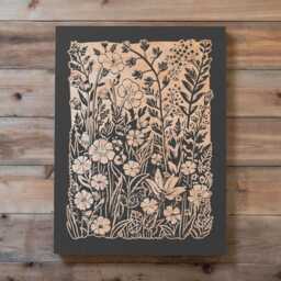 Garden Flowers Engraved Birch Wood Panel - Block Print Inspired Floral Wall Art, Rustic Flora Illustration Print, Farmhouse Home Decor Gift - thumbnail 2