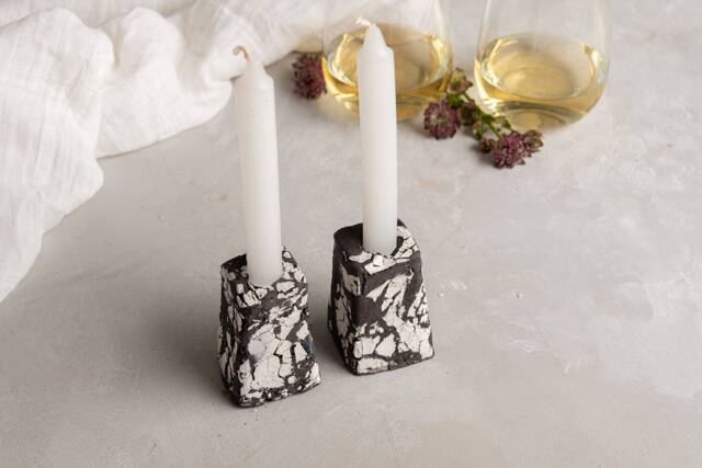 Rustic Black & White Ceramic Candle Holders Set, Jewish Wedding Gift, Sabbath - image 1