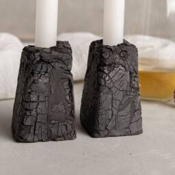 Rustic Black & White Ceramic Candle Holders Set, Jewish Wedding Gift, Sabbath - thumbnail 4