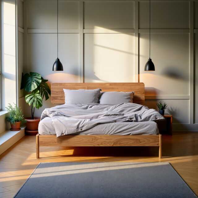 Oak Bed Frame Norwich Handmade Bedroom Decor Home Unique Scandinavian Design Minimalist Wooden Lof - image 1