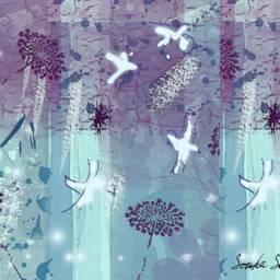 Like Dali Through The Raindrops - 3 Different Sizes - Purple Blue Abstract Art Print With White Birds - thumbnail 1
