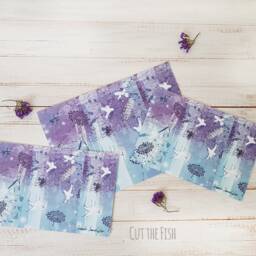 Like Dali Through The Raindrops - 3 Different Sizes - Purple Blue Abstract Art Print With White Birds - thumbnail 2