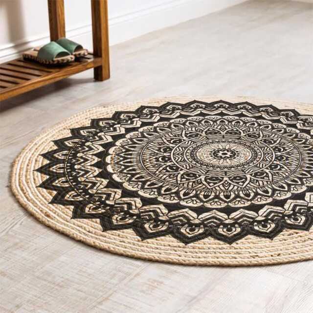 Handmade Jute Mandala Rug Round Boho Area Rug - image 1