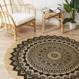 Handmade Jute Mandala Rug Round Boho Area Rug - thumbnail 2