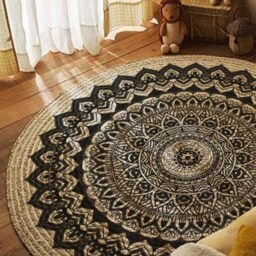 Handmade Jute Mandala Rug Round Boho Area Rug - thumbnail 3