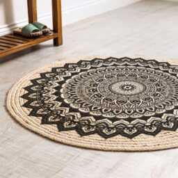 Handmade Jute Mandala Rug Round Boho Area Rug - thumbnail 1