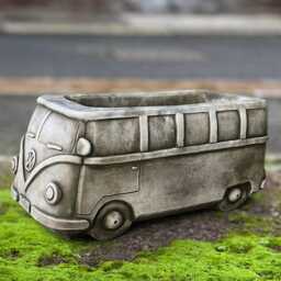 Stone Bus Planter Statue Concrete Sculpture Outdoor Plant Pot Figurine Handmade Ornament Cement Decor Flower Lover Gift - thumbnail 3