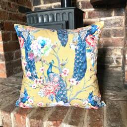 1130. Luxury Peacock On Yellow Velvet Cushion Cover, Various Sizes - thumbnail 1